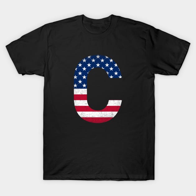 vintage Letter C Capital Alphabet C American Flag T-Shirt by Shariss